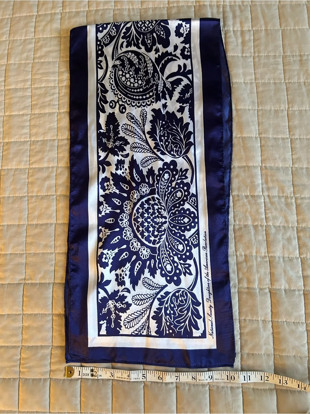 VTG DAR Silk-Feel Navy and White Paisley Scarf